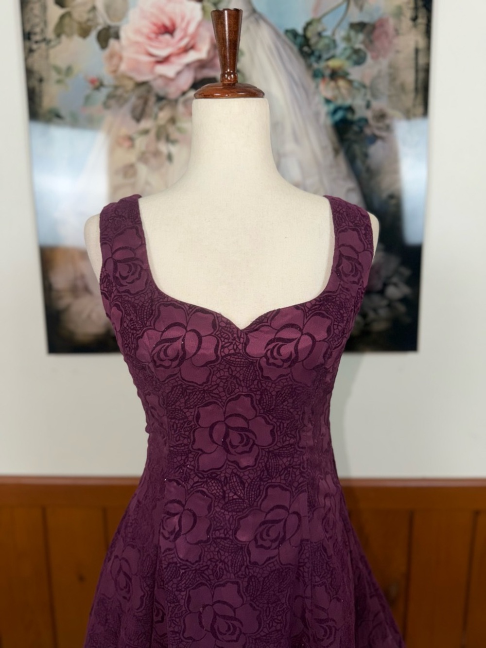 Super Cute Vintage Y2K Zum Zum Flocked Velvet Prom Dress - Picture 3 of 8